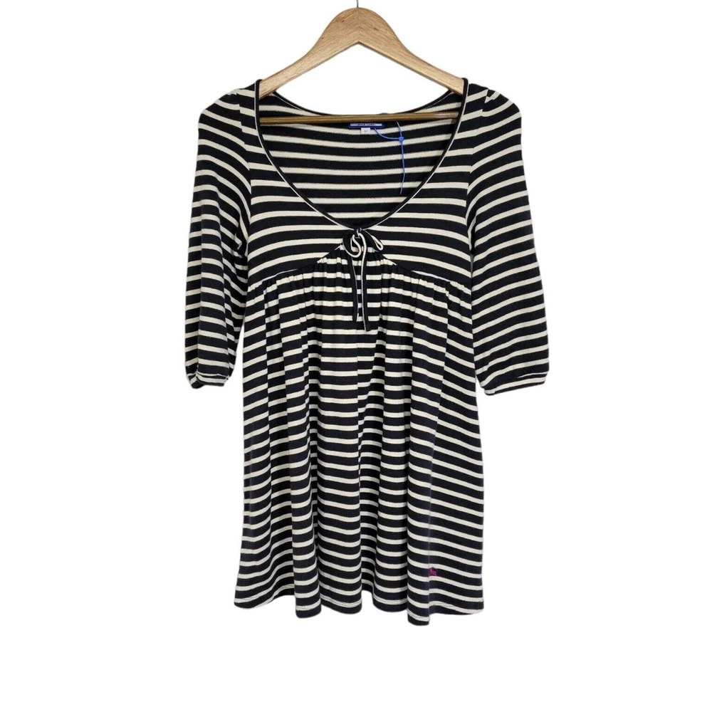 Burberry Blue Label Navy Striped Baby Doll Empire Waist Balloon 3/4 Sleeve Dress